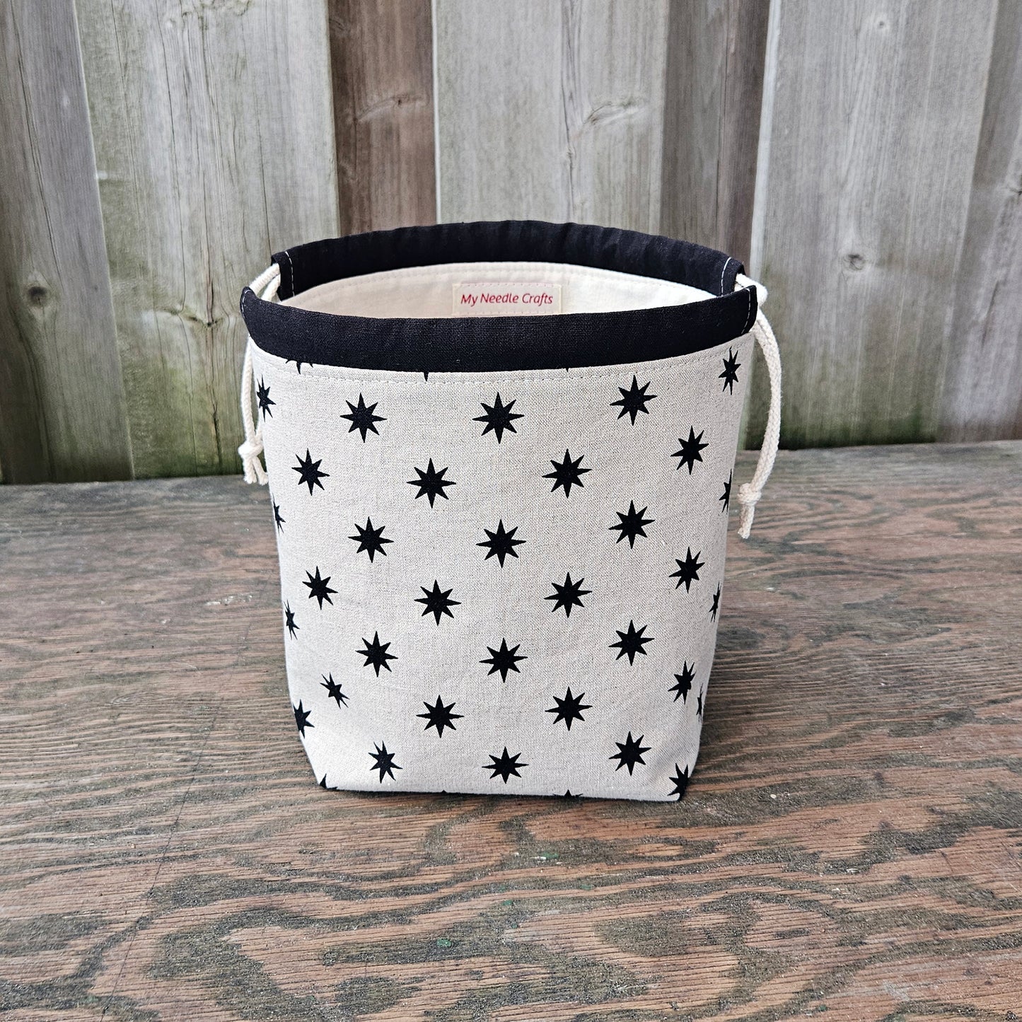Black Stars Print Divided Sock Size Knitting Bag