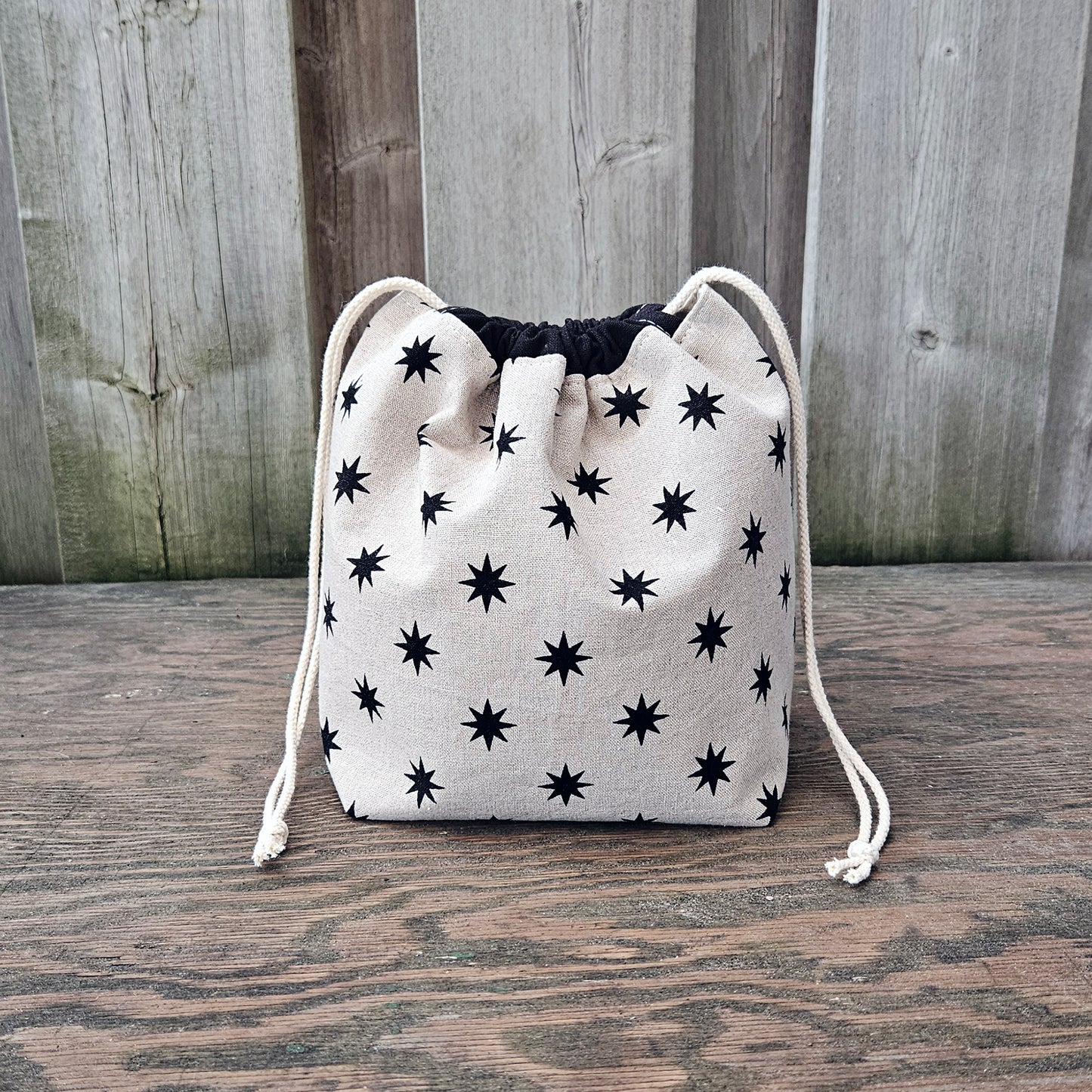 Black Stars Print Divided Sock Size Knitting Bag