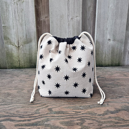Black Stars Print Divided Sock Size Knitting Bag