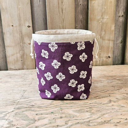 Little Flowers on Purple Print Divided Sock Size Knitting Bag