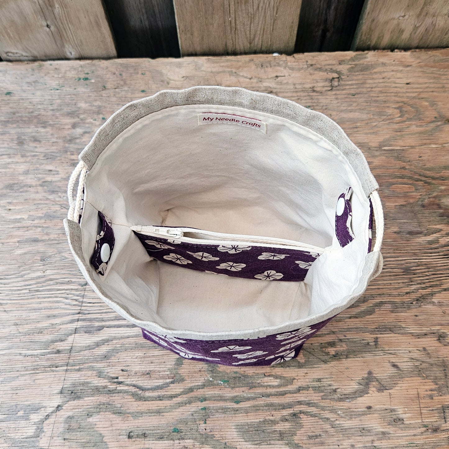 Little Flowers on Purple Print Divided Sock Size Knitting Bag