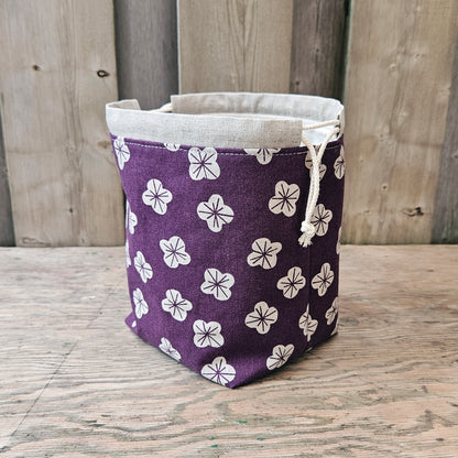 Little Flowers on Purple Print Divided Sock Size Knitting Bag