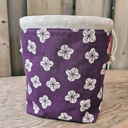 Little Flowers on Purple Print Divided Sock Size Knitting Bag
