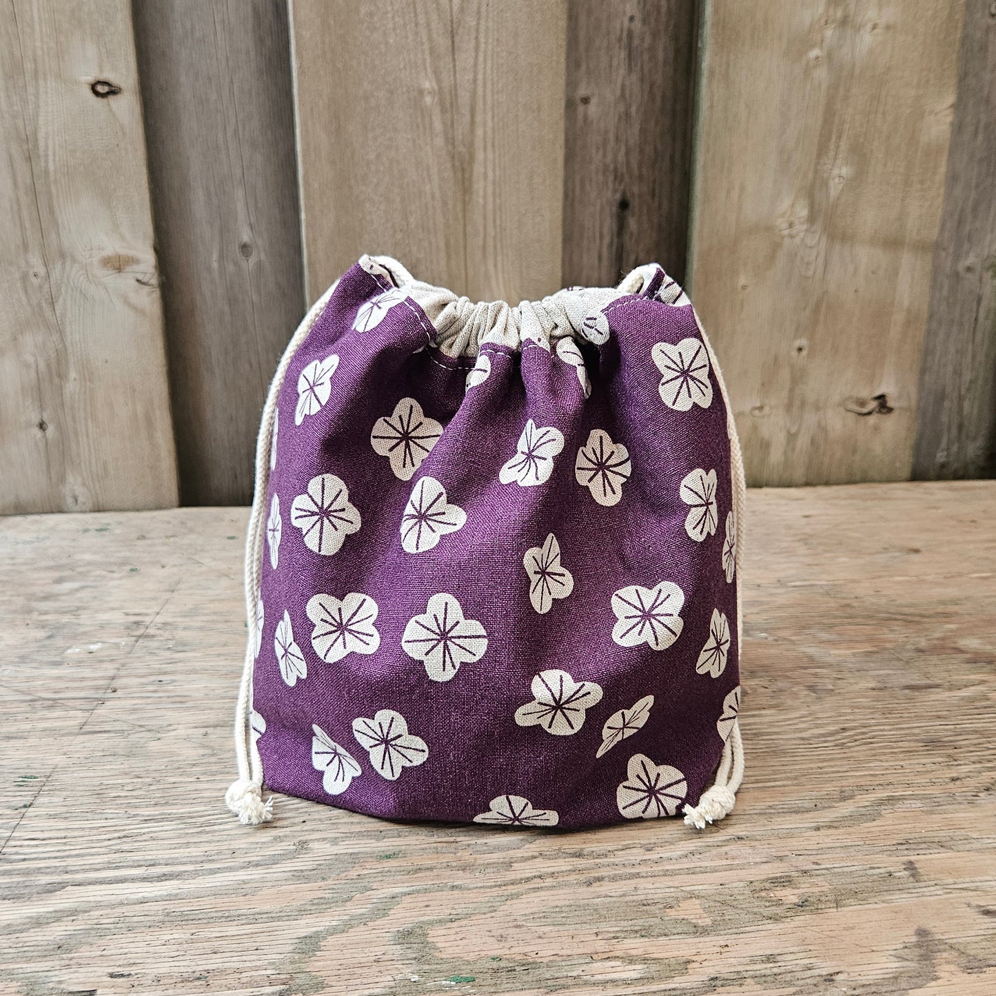 Little Flowers on Purple Print Divided Sock Size Knitting Bag