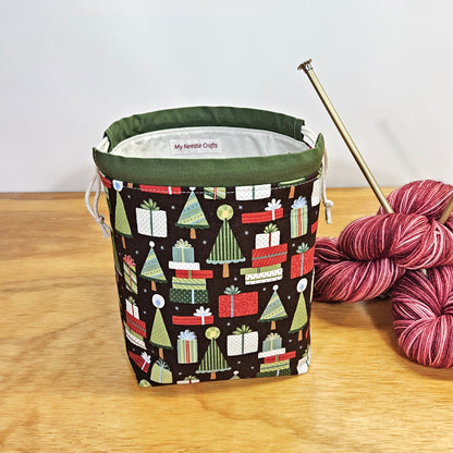 Holiday Gifts Print Divided Sock Size Knitting Bag