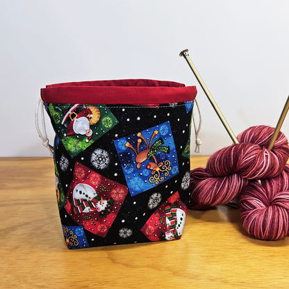 Sparkly Christmas Print Divided Sock Size Knitting Bag