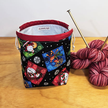 Sparkly Christmas Print Divided Sock Size Knitting Bag
