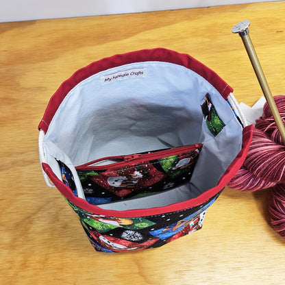 Sparkly Christmas Print Divided Sock Size Knitting Bag