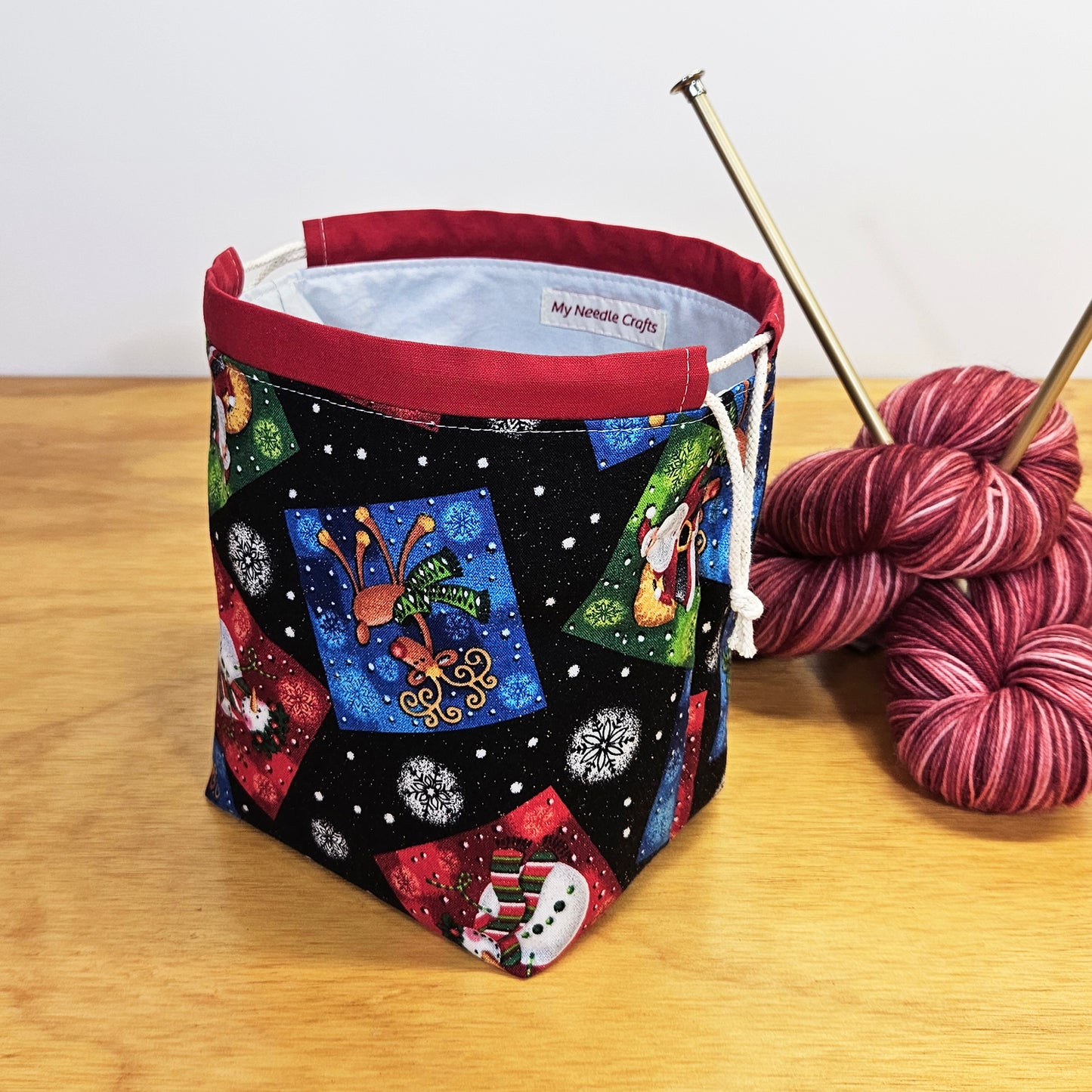 Sparkly Christmas Print Divided Sock Size Knitting Bag