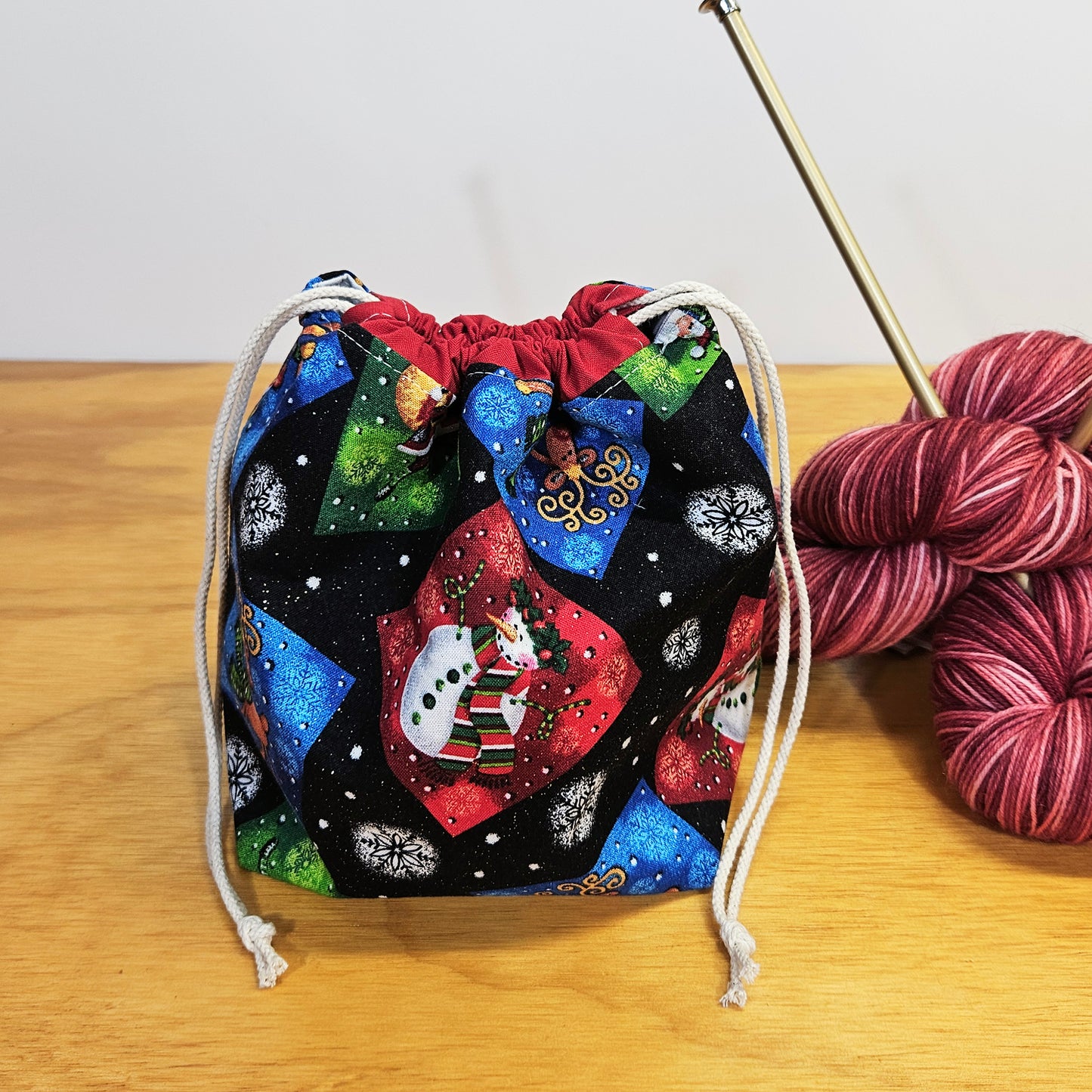 Sparkly Christmas Print Divided Sock Size Knitting Bag