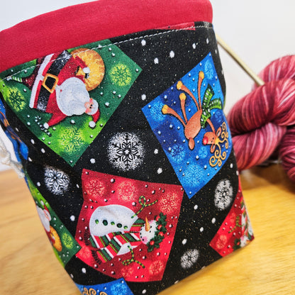Sparkly Christmas Print Divided Sock Size Knitting Bag