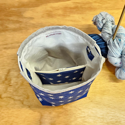 Little Stars on Blue Print Divided Sock Size Knitting Bag