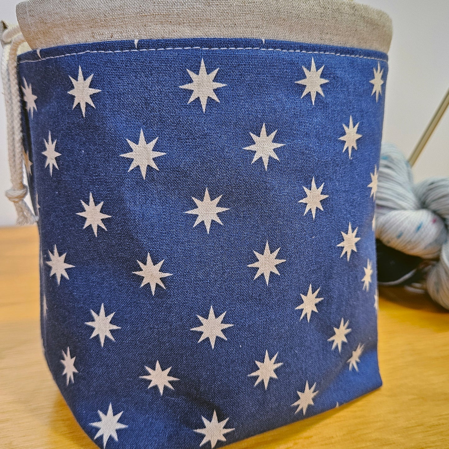 Little Stars on Blue Print Divided Sock Size Knitting Bag