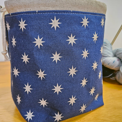 Little Stars on Blue Print Divided Sock Size Knitting Bag