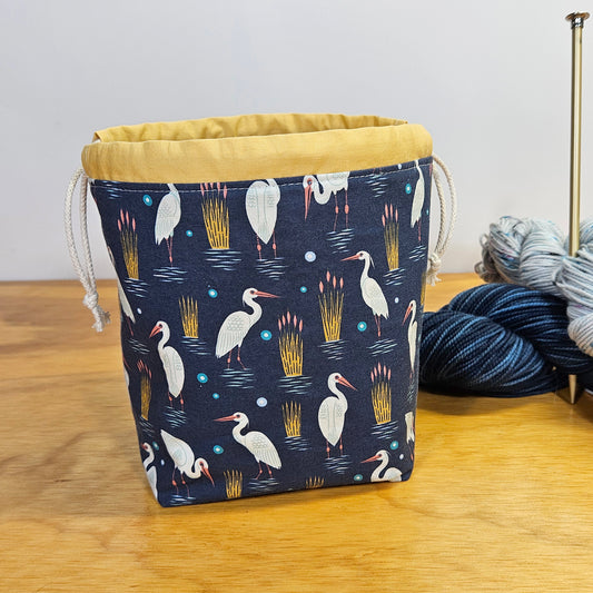 Egret Water Birds Print Divided Sock Size Knitting Bag