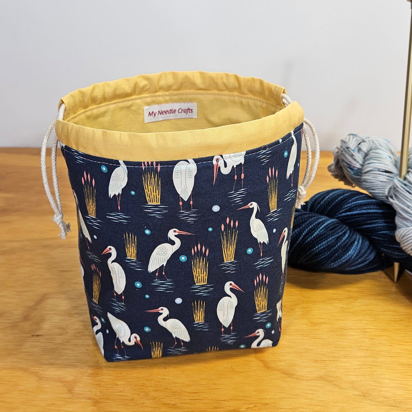 Egret Water Birds Print Divided Sock Size Knitting Bag