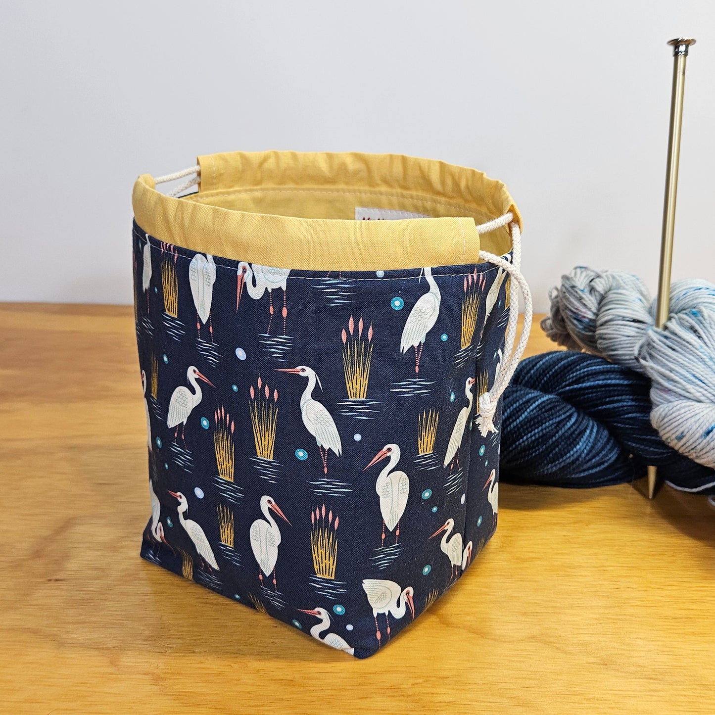 Egret Water Birds Print Divided Sock Size Knitting Bag