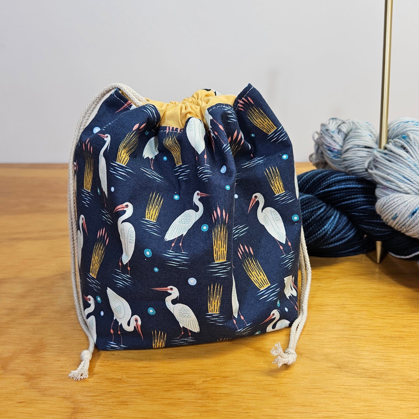 Egret Water Birds Print Divided Sock Size Knitting Bag