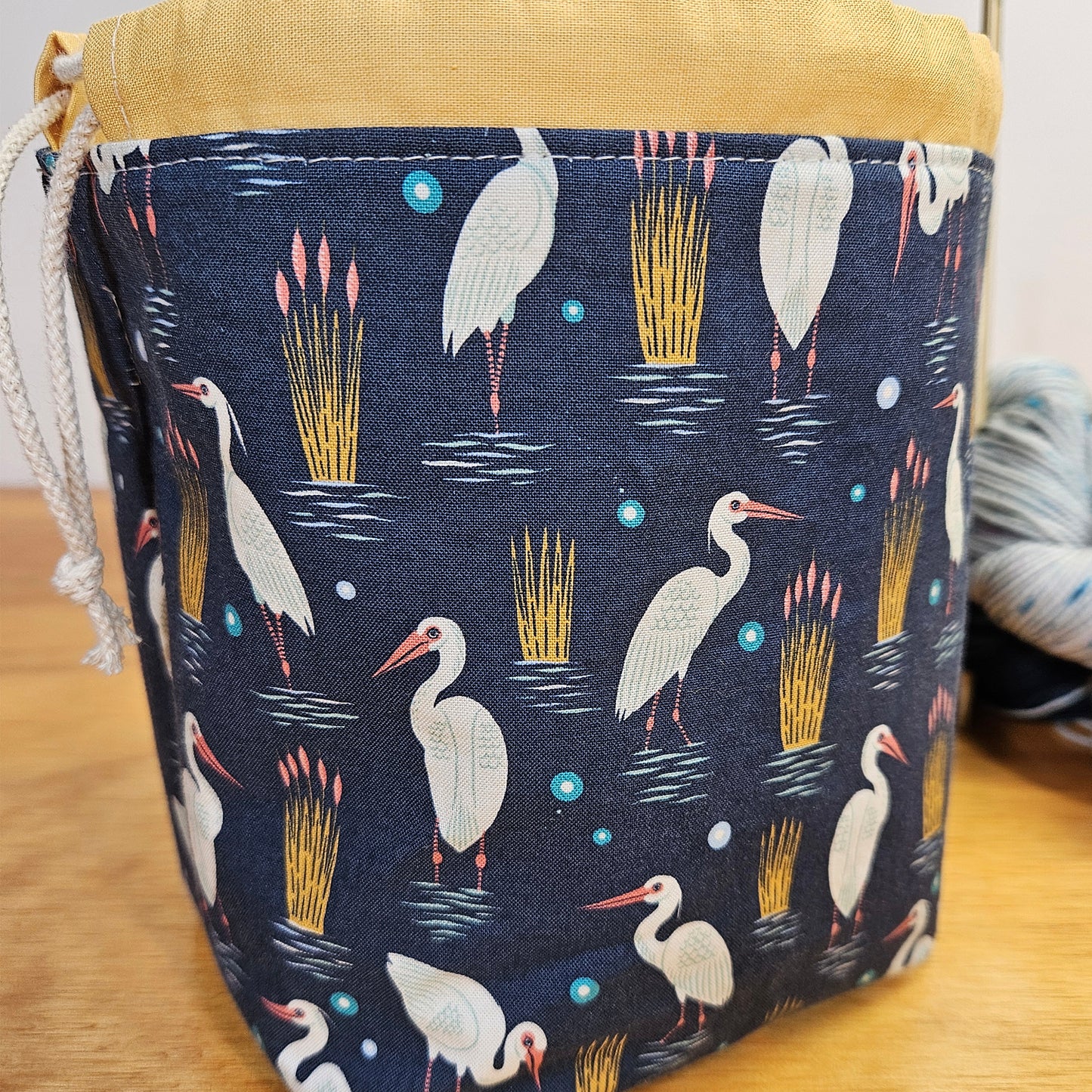 Egret Water Birds Print Divided Sock Size Knitting Bag