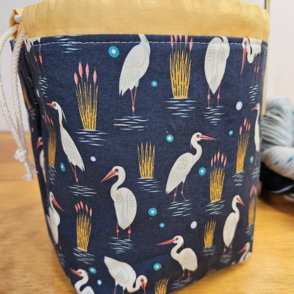 Egret Water Birds Print Divided Sock Size Knitting Bag