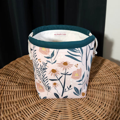 Peach Floral Print Divided Sock Size Knitting Bag