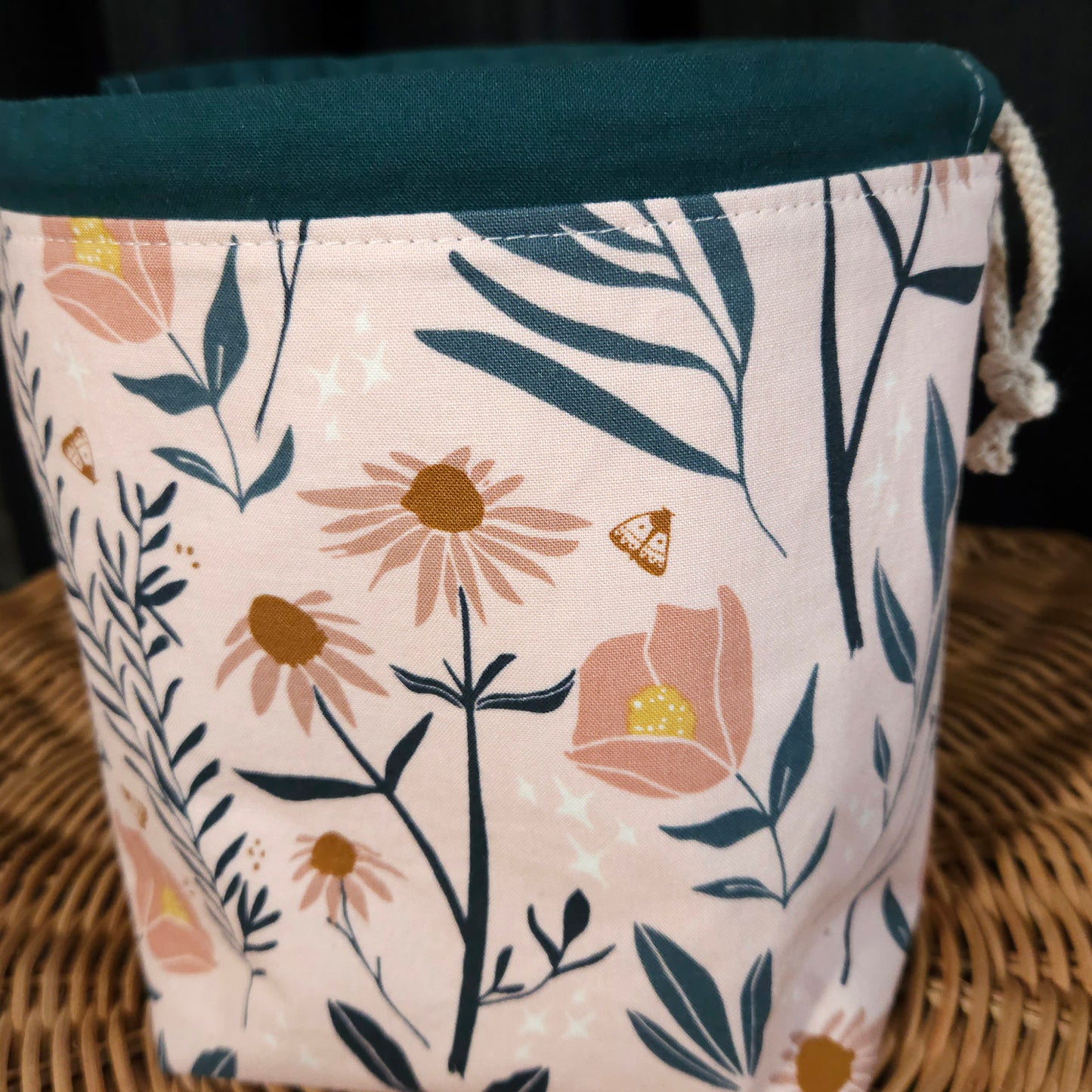 Peach Floral Print Divided Sock Size Knitting Bag