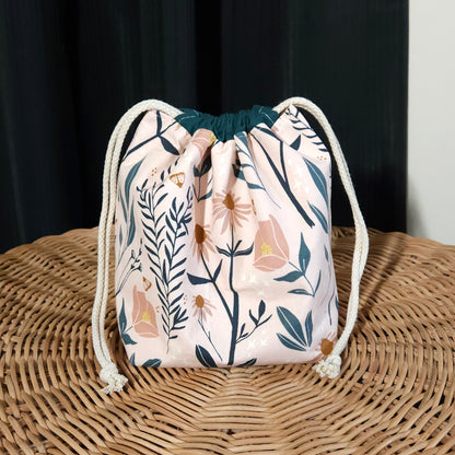 Peach Floral Print Divided Sock Size Knitting Bag