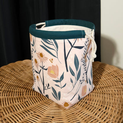 Peach Floral Print Divided Sock Size Knitting Bag
