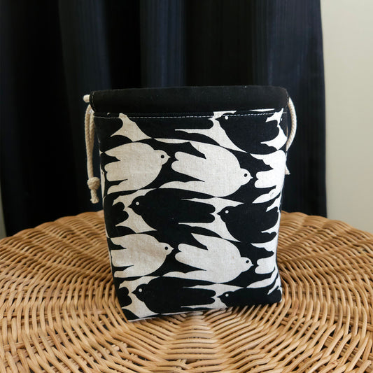 Swallow Print Linen Divided Sock Knitting Bag