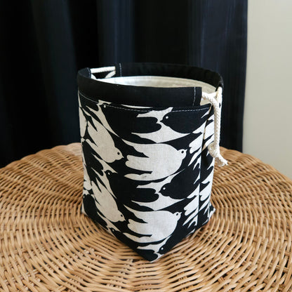 Swallow Print Linen Divided Sock Knitting Bag