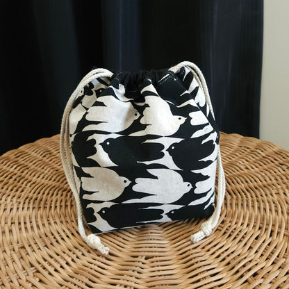Swallow Print Linen Divided Sock Knitting Bag