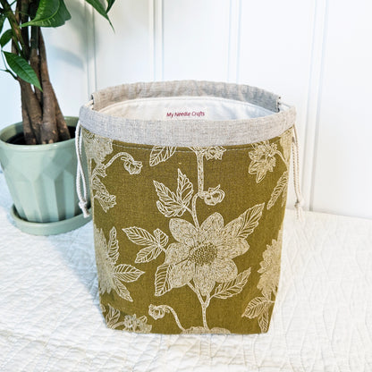Flowers on Olive Yellow Print Sock Knitting Project Bag
