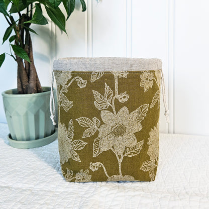 Flowers on Olive Yellow Print Sock Knitting Project Bag