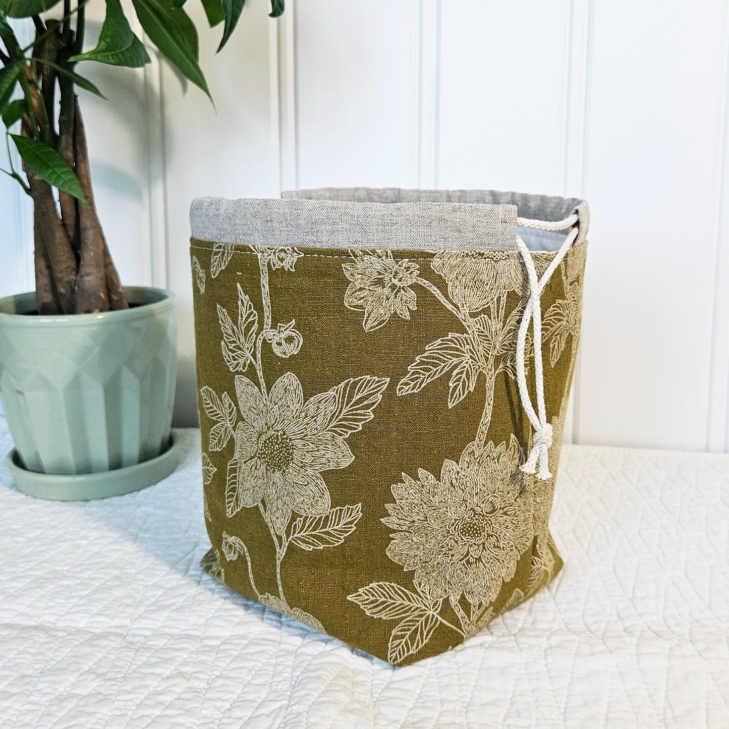 Flowers on Olive Yellow Print Sock Knitting Project Bag
