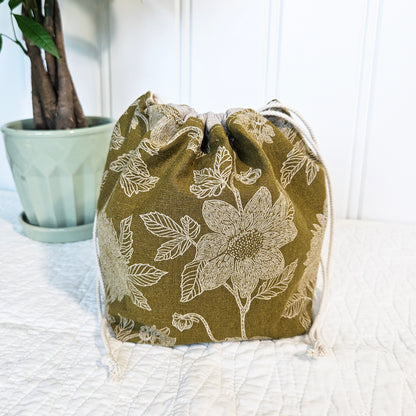 Flowers on Olive Yellow Print Sock Knitting Project Bag