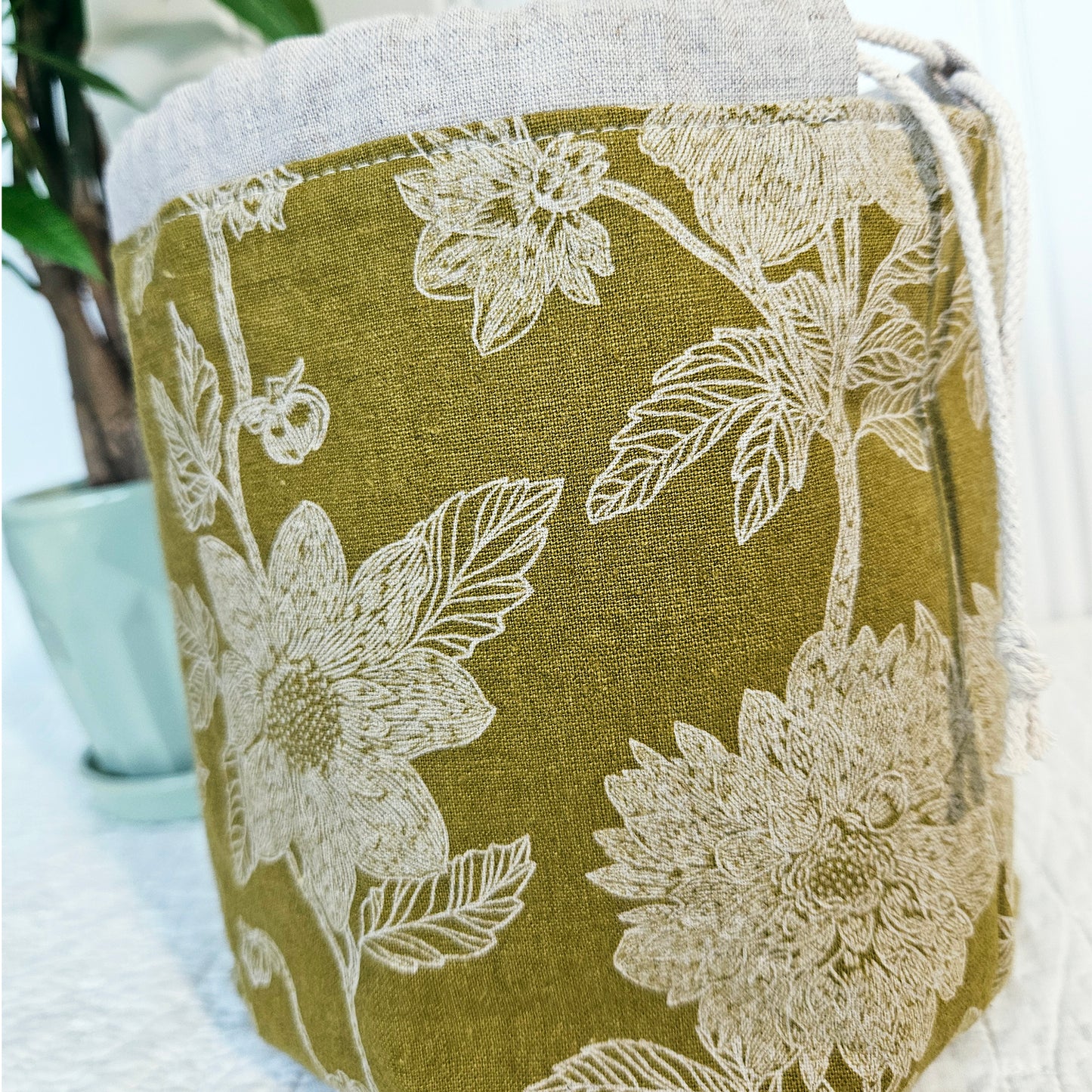 Flowers on Olive Yellow Print Sock Knitting Project Bag