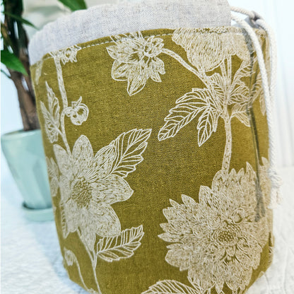 Flowers on Olive Yellow Print Sock Knitting Project Bag