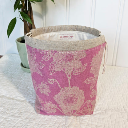 Flowers on Pink Print Sock Knitting Project Bag