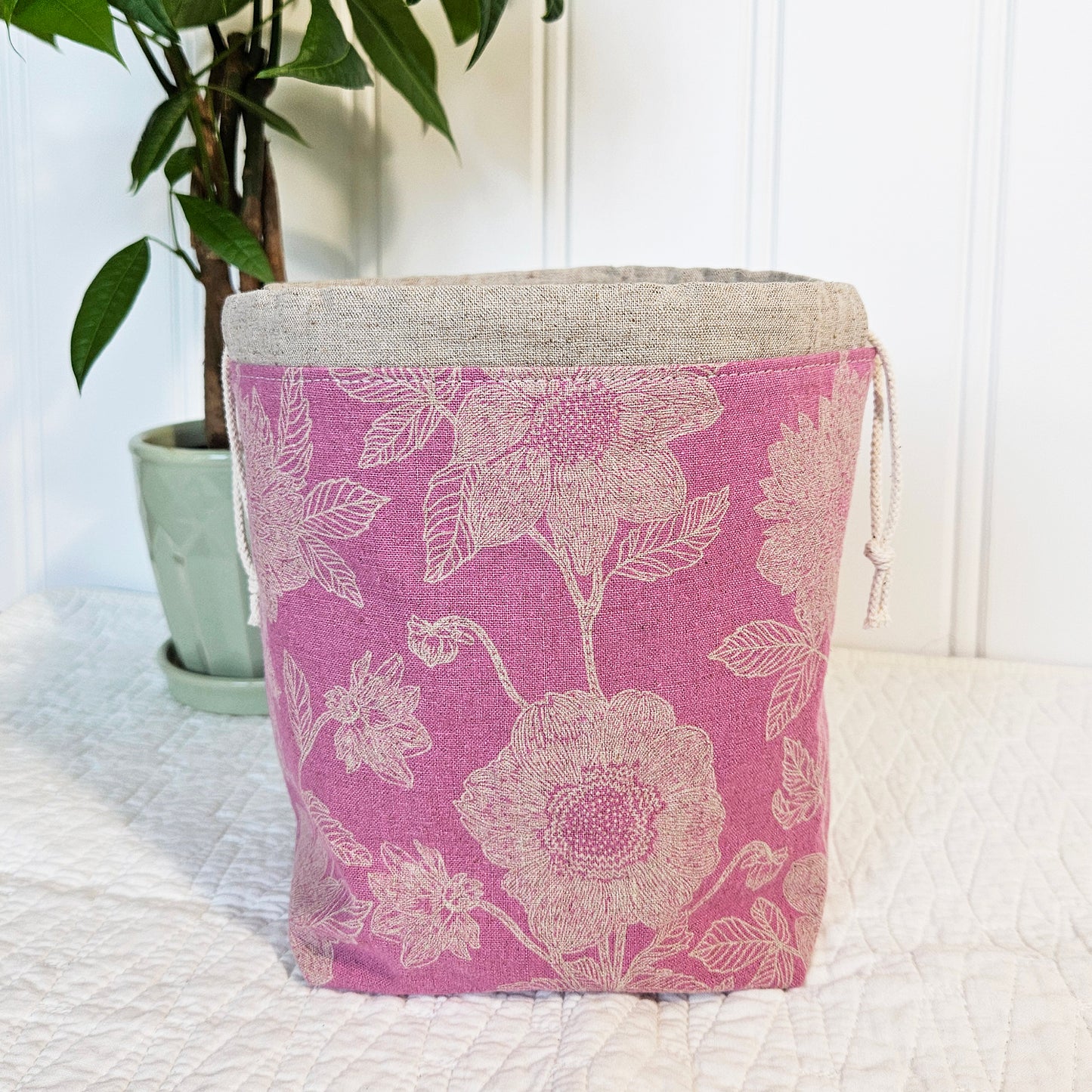 Flowers on Pink Print Sock Knitting Project Bag
