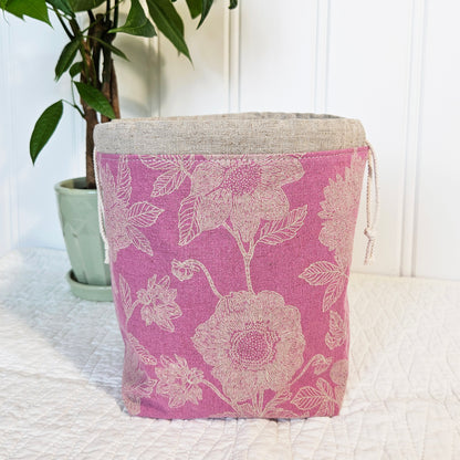 Flowers on Pink Print Sock Knitting Project Bag