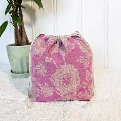 Flowers on Pink Print Sock Knitting Project Bag