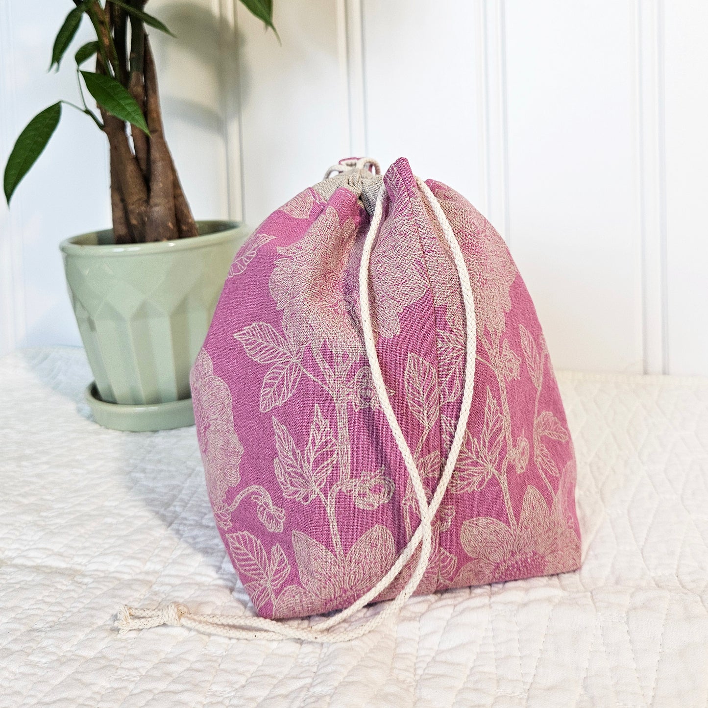 Flowers on Pink Print Sock Knitting Project Bag