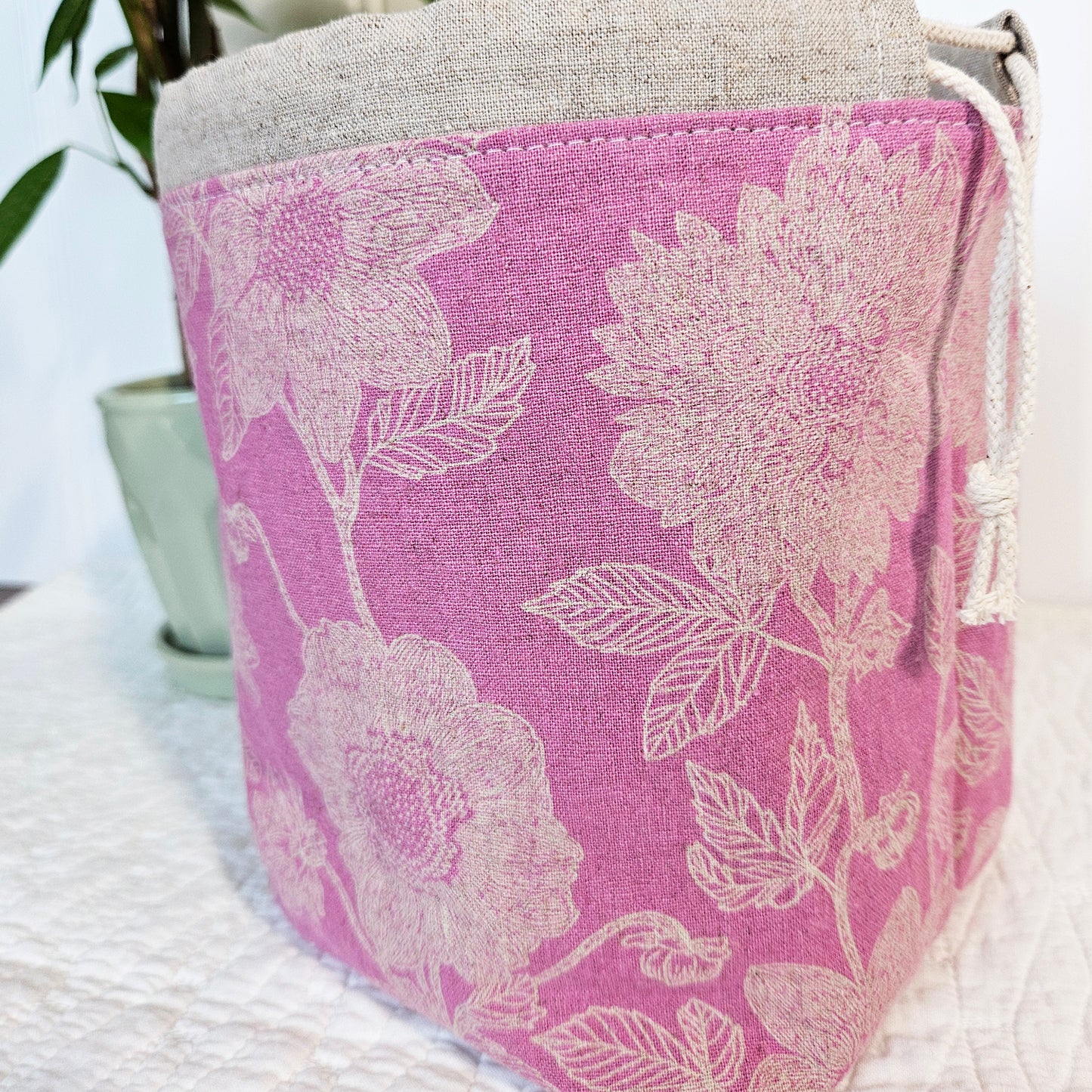 Flowers on Pink Print Sock Knitting Project Bag