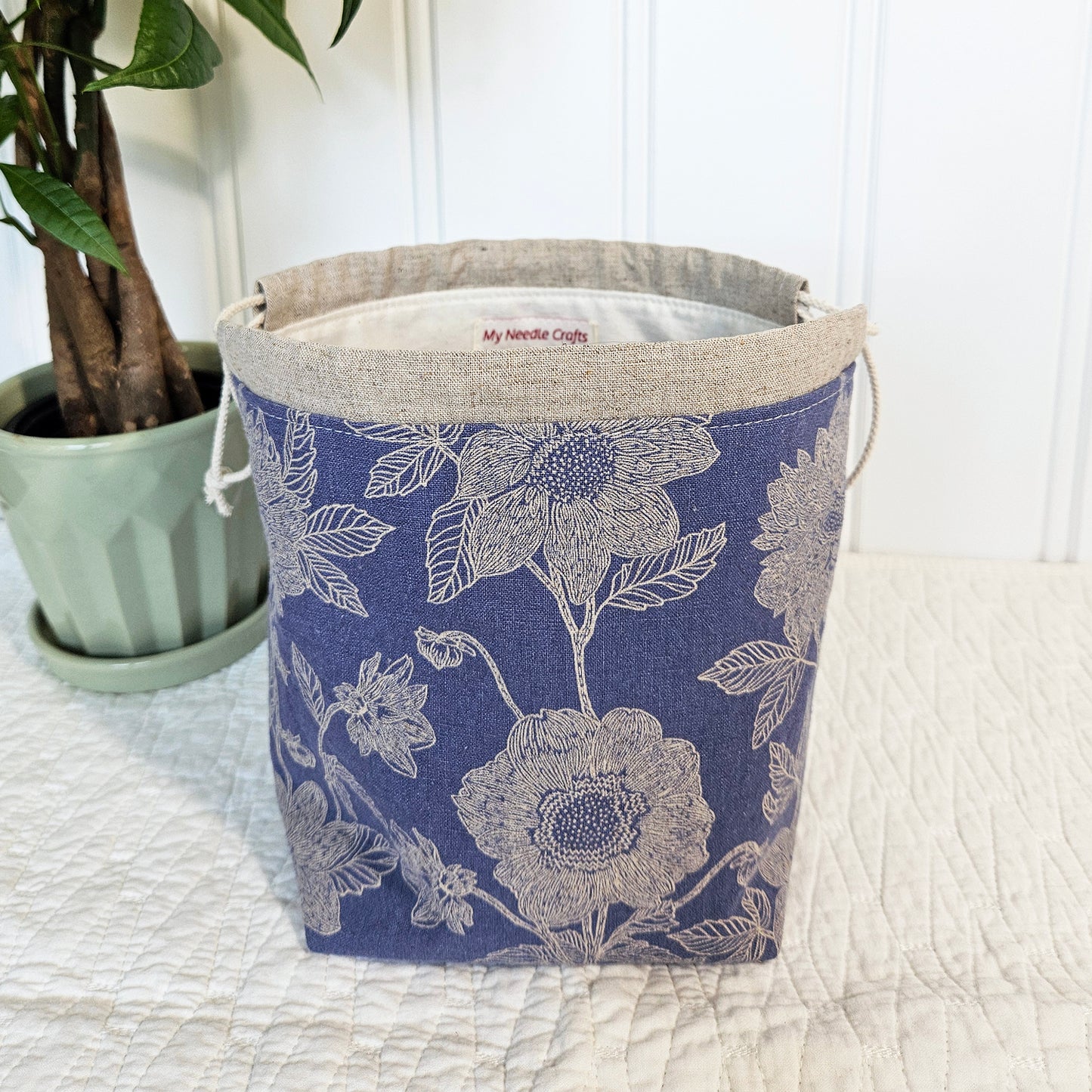 Flowers on Periwinkle Blue Print Sock Knitting Project Bag