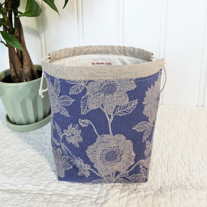 Flowers on Periwinkle Blue Print Sock Knitting Project Bag
