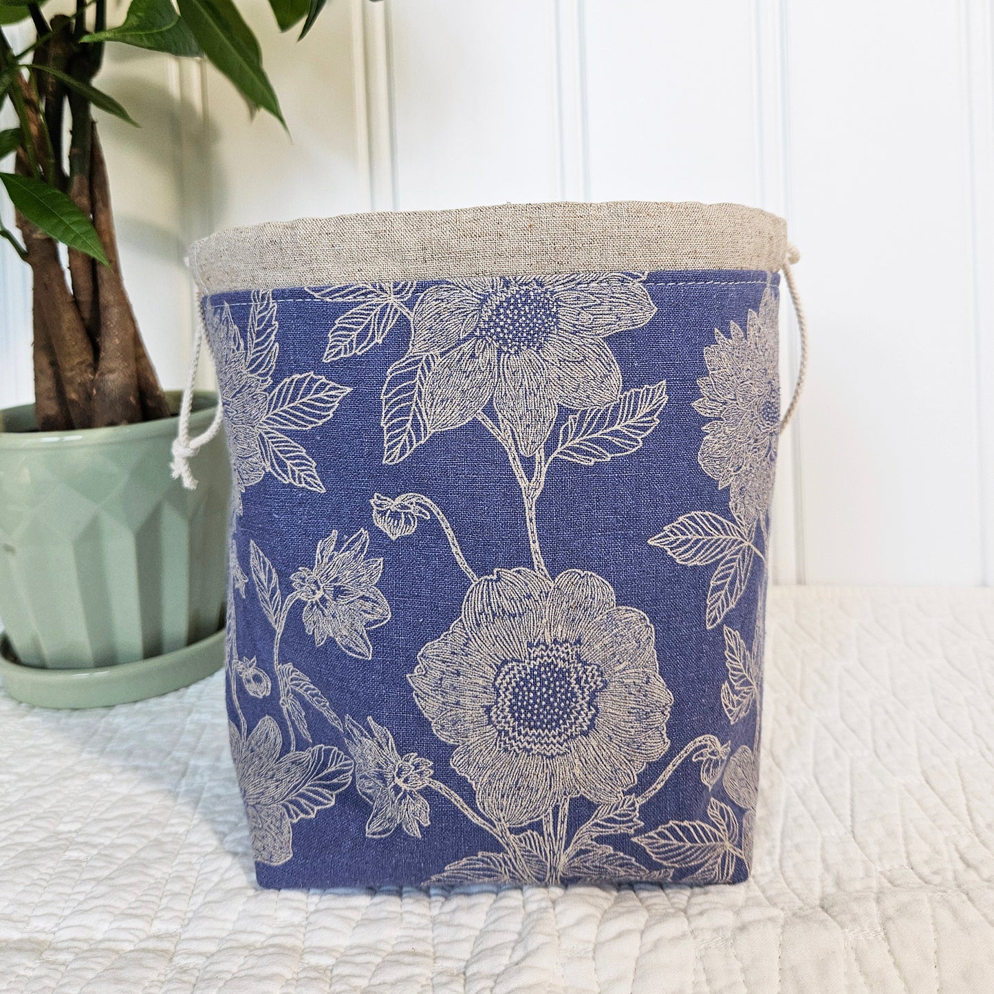 Flowers on Periwinkle Blue Print Sock Knitting Project Bag