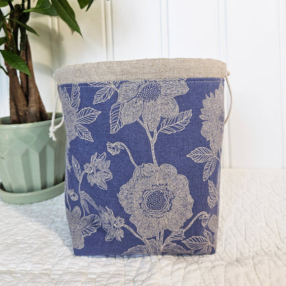 Flowers on Periwinkle Blue Print Sock Knitting Project Bag