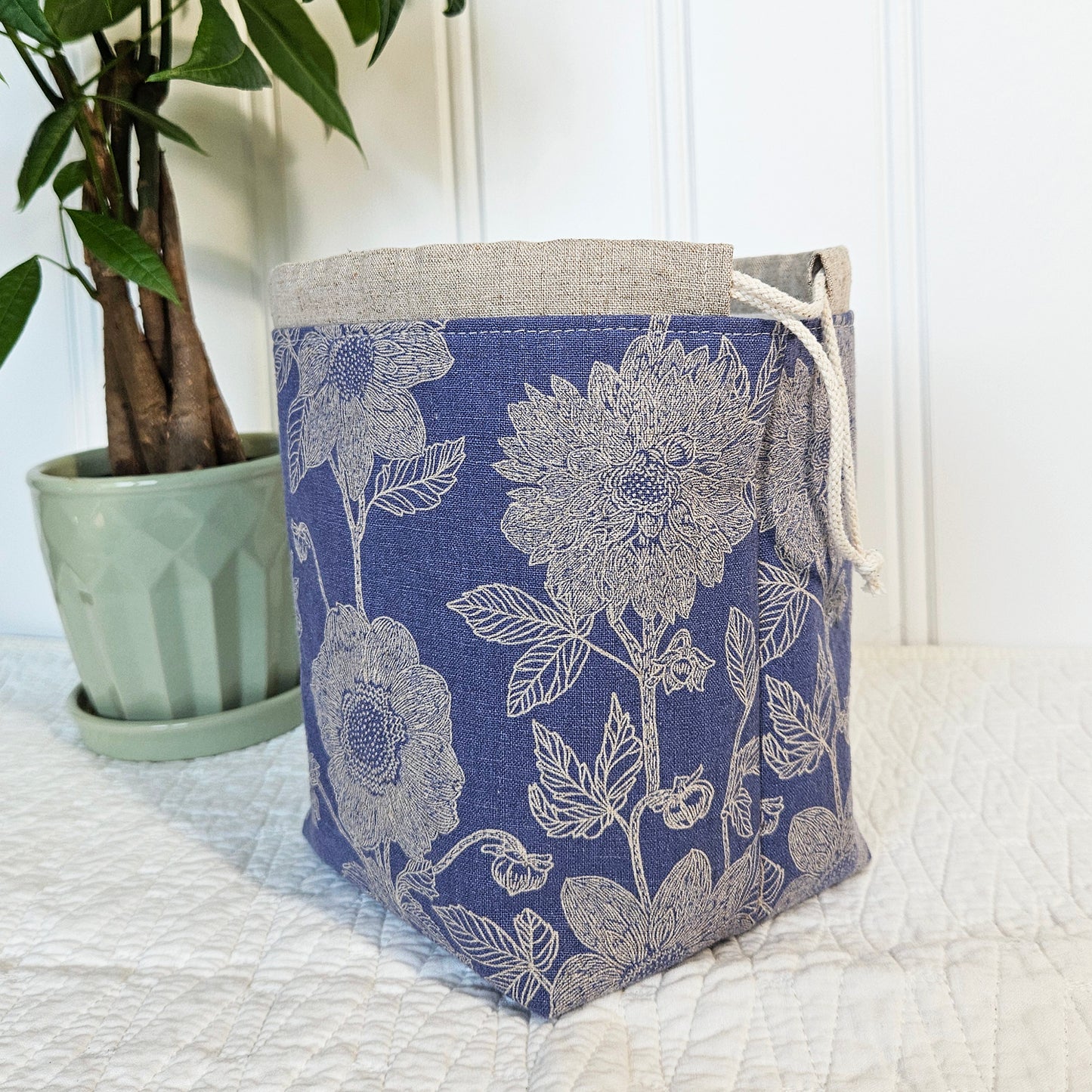 Flowers on Periwinkle Blue Print Sock Knitting Project Bag