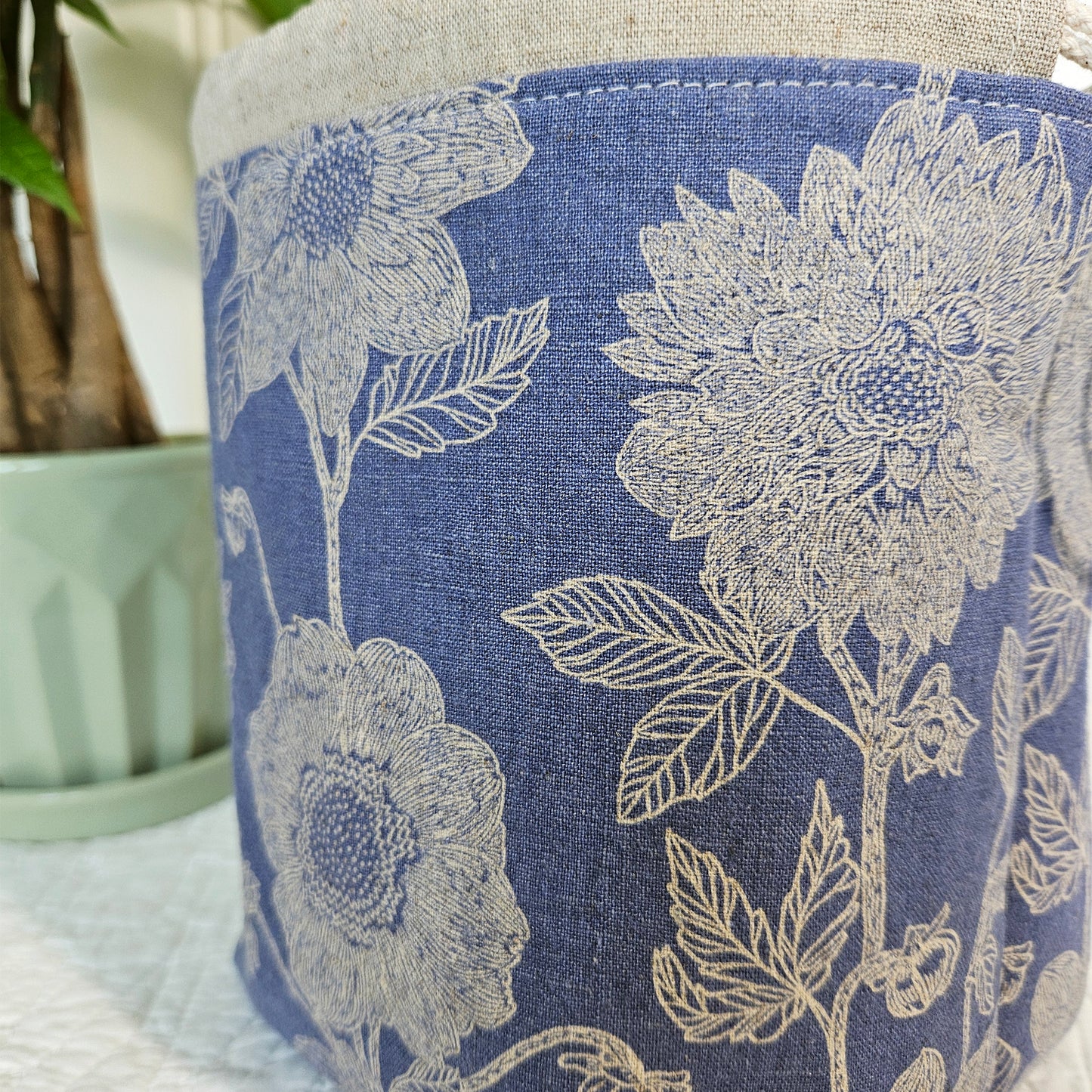 Flowers on Periwinkle Blue Print Sock Knitting Project Bag