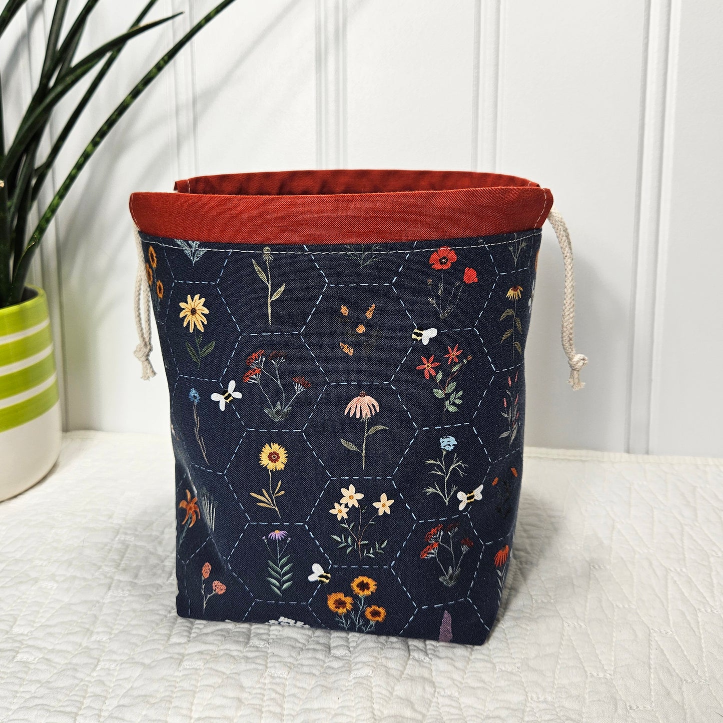 Hexi Wildflower print Project Bag for two at a time sock knitting